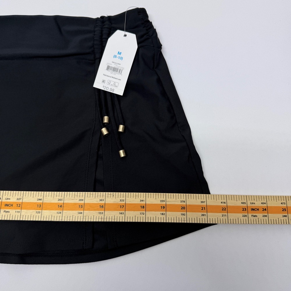 Time and Tru Black Side Slit Swim Skirt Medium 8-10 Ruched Gold Bead New - Picture 4 of 6